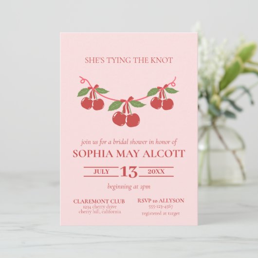 タイイングザノットコケットさくらんぼボウズブライダルシャワー 招待状 (スタンド正面)