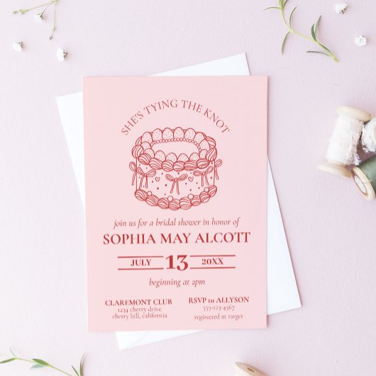 タイイングザノットコケットボウケーキブライダルシャワー 招待状