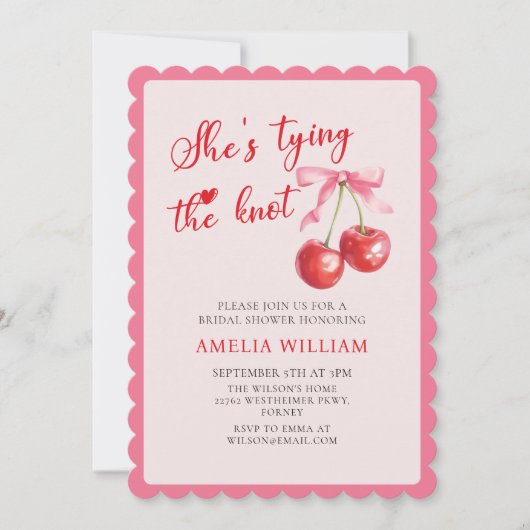 タイイングザノットシックコケットさくらんぼブライダルシャワー 招待状 (正面)