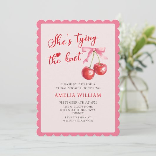 タイイングザノットシックコケットさくらんぼブライダルシャワー 招待状 (スタンド正面)