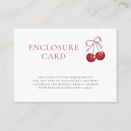 タイイングザノットシックモダンさくらんぼブライダルシャワー エンクロージャーカード (正面)
