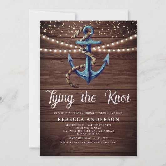 タイイングザノットネイビーブルーいかりブライダルシャワー 招待状 (正面)