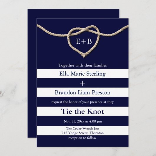 タイイングザノットネイビー結婚式招待状 招待状 (正面/裏面)