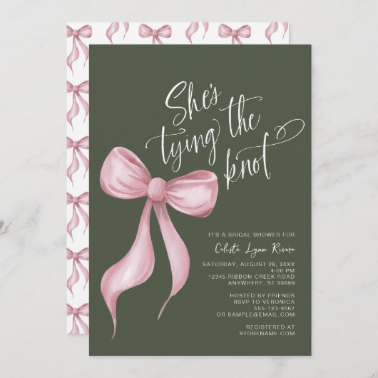 タイイングザノットバラグリーンブライダルシャワー 招待状 (正面/裏面)
