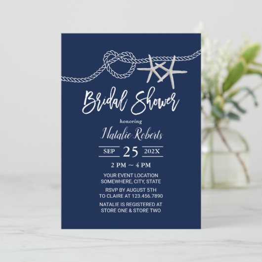 タイイングザノットビーチスターフィッシュネイビーブライダルシャワー 招待状 (スタンド正面)