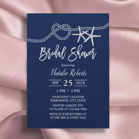 タイイングザノットビーチスターフィッシュネイビーブライダルシャワー 招待状