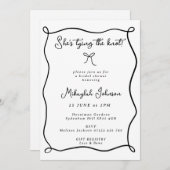 タイイングザノットブラック&ホワイトボウブライダルシャワー 招待状 (正面/裏面)
