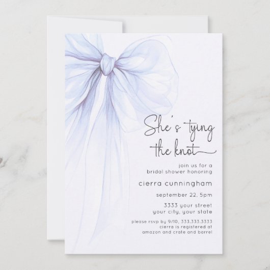 タイイングザノットブルーコケットボウブライダルシャワー 招待状 (正面)
