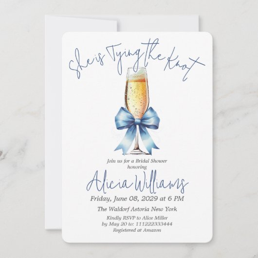 タイイングザノットブルーボウとプロセッコブライダルシャワー 招待状 (正面)