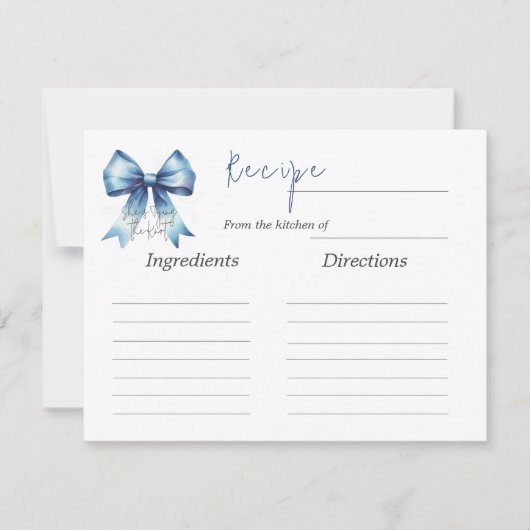 タイイングザノットブルーボウブライダルシャワーゲームレシピ ノートカード (正面)