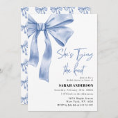 タイイングザノットブルー弓ブライダルシャワー 招待状 (正面/裏面)