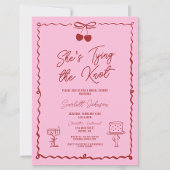 タイイングザノットボウさくらんぼレッドブライダルシャワー 招待状