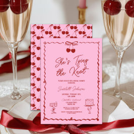 タイイングザノットボウさくらんぼレッドブライダルシャワー 招待状