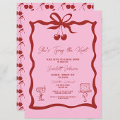 タイイングザノットボウさくらんぼレッドブライダルシャワー 招待状