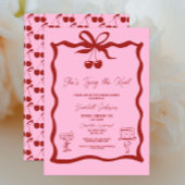 タイイングザノットボウさくらんぼレッドブライダルシャワー 招待状