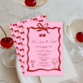 タイイングザノットボウさくらんぼレッドブライダルシャワー 招待状