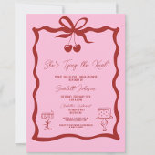 タイイングザノットボウさくらんぼレッドブライダルシャワー 招待状