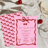 タイイングザノットボウさくらんぼレッドブライダルシャワー 招待状