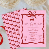 タイイングザノットボウさくらんぼレッドブライダルシャワー 招待状