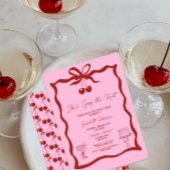 タイイングザノットボウさくらんぼレッドブライダルシャワー 招待状