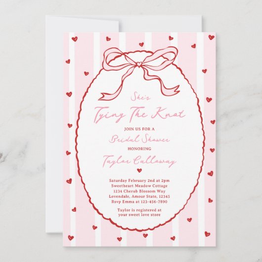タイイングザノットボウブライダルシャワーバレンタインブライド 招待状 (正面)