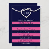 タイイングザノット明るい赤紫色&ネイビー結婚式招待状 招待状 (正面/裏面)