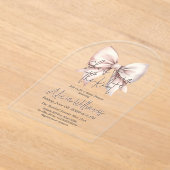 タイイングザノット赤面ピンクボウブライダルシャワー アクリル招待状 (レイダウン)