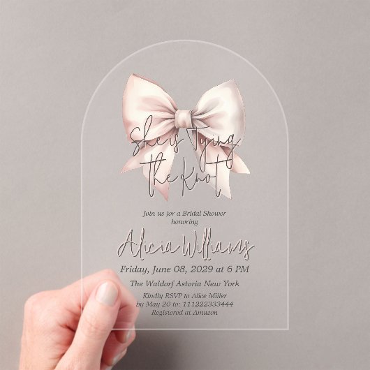 タイイングザノット赤面ピンクボウブライダルシャワー アクリル招待状 (インサイチュ (ポータブル))