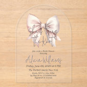 タイイングザノット赤面ピンクボウブライダルシャワー アクリル招待状 (正面)