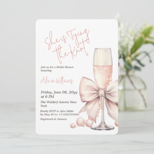 タイイングザノット赤面ピンクボウブライダルシャワー 招待状 (スタンド正面)