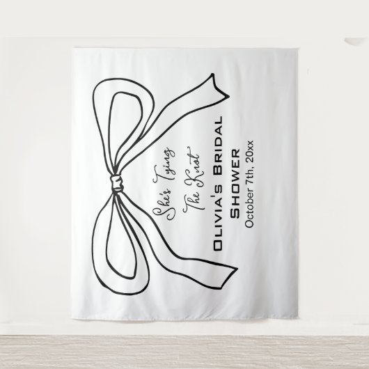 タイイングノットブラックボウブライダルシャワー写真背景 タペストリー (正面)