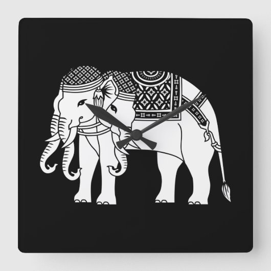 タイエラワンホワイトゾウ スクエア壁時計 (正面)