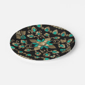 タイオーナメント-金ゴールドとティール（緑がかった色） ペーパープレート (アングル)