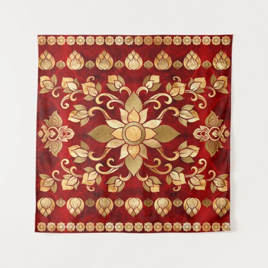 タイオーナメント-金ゴールドと赤 タペストリー (正面)