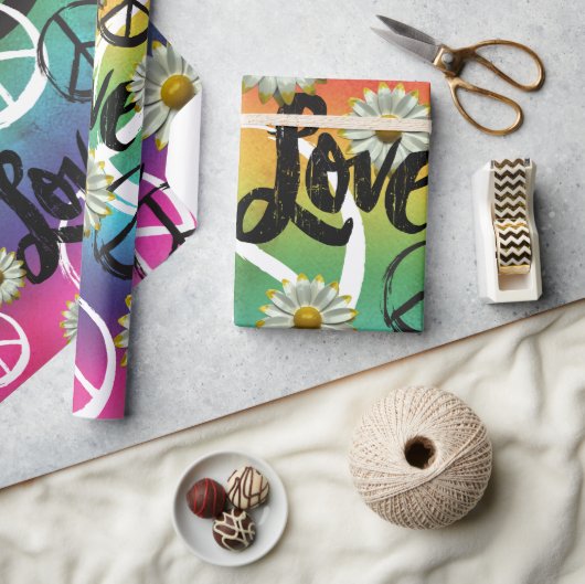 タイカラフルダイ平和シンボル愛デイジーヒッピー ラッピングペーパー (クラフト)