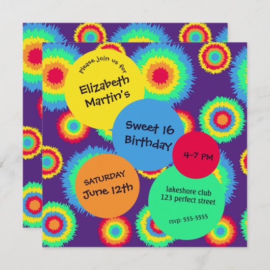 タイカラフルダイ誕生日パーティー 招待状 (正面/裏面)