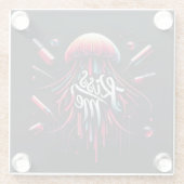 タイカラフルプ付きクラゲ鮮やかイラストレーション ガラスコースター (裏面)