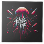 タイカラフルプ付きクラゲ鮮やかイラストレーション タイル (正面)