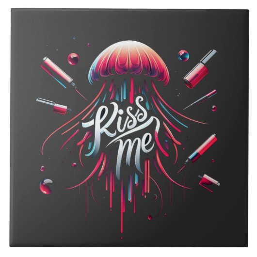 タイカラフルプ付きクラゲ鮮やかイラストレーション タイル (正面)