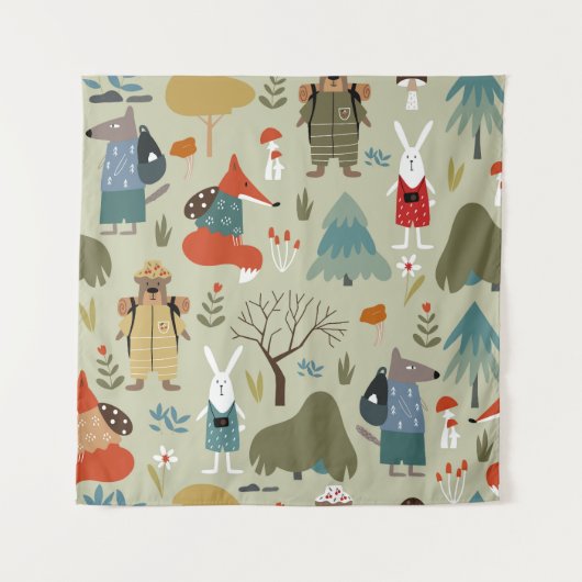 タイガワイルドライフ：ヴィンテージキッズパターン タペストリー (正面)