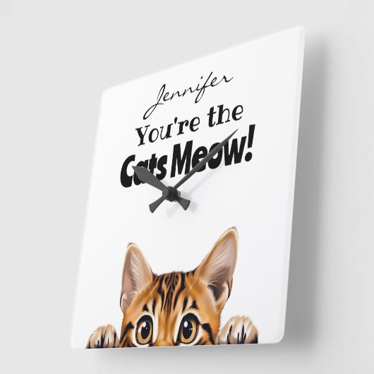 タイガーおもしろいタビーキャットウォールクロック スクエア壁時計 (傾斜)