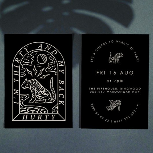 タイガーおもしろいバックハーティ30歳の誕生日招待状 招待状