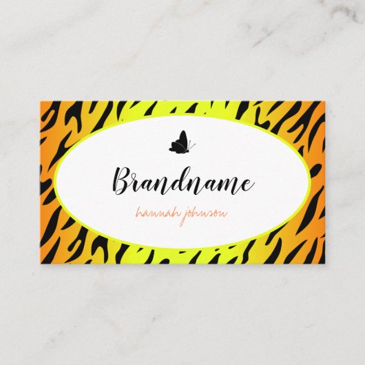 タイガーかわいらしパターンかわいい蝶の丸いフレーム 名刺 (正面)