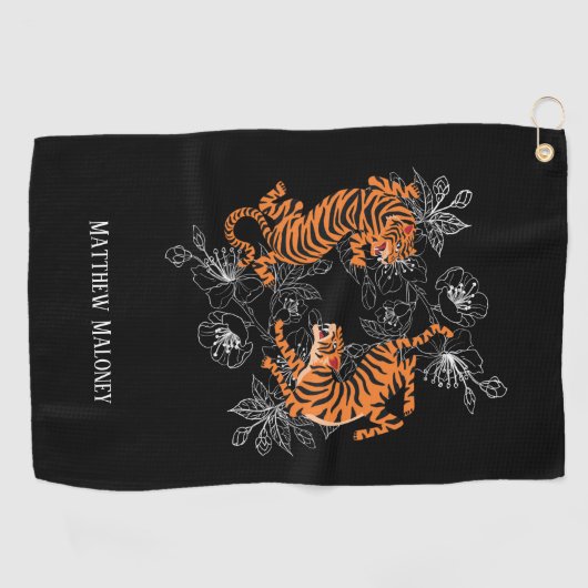 タイガーとさくらんぼブロッサムゴルフあなたの名前 ゴルフタオル (横)