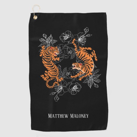 タイガーとさくらんぼブロッサムゴルフあなたの名前 ゴルフタオル (正面)