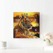 タイガーとサンセット スクエア壁時計 (ホーム)