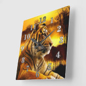 タイガーとサンセット スクエア壁時計 (傾斜)