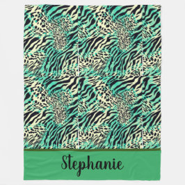 タイガーとゼブラ印刷グリーンとタンアニマルプリント フリースブランケット