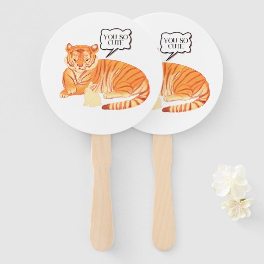 タイガーとバニーの友情 – Cute Animal Illustra ハンドファン (正面&裏面)