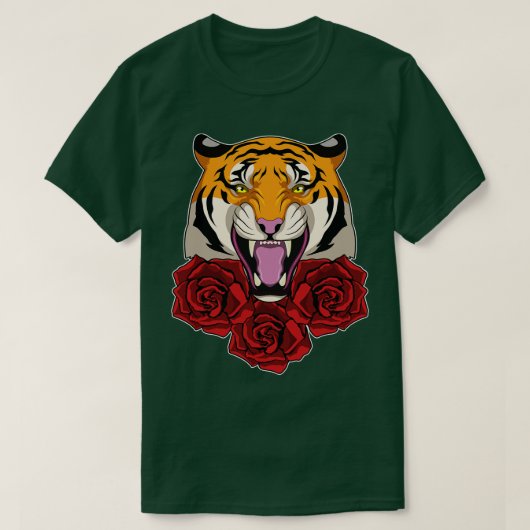 タイガーとバラ Tシャツ (デザイン正面)